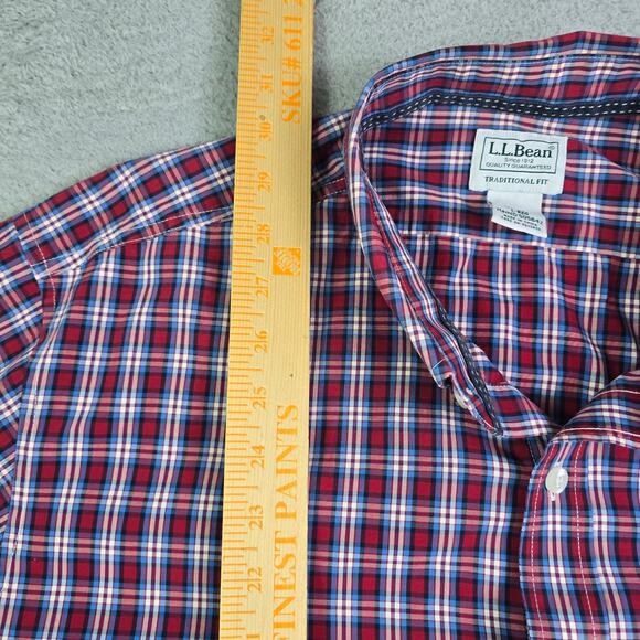 L.L. Bean Button Front Shirt Men's Large Red Blue Plaid Casual Preppy Patriotic - Picture 9 of 11